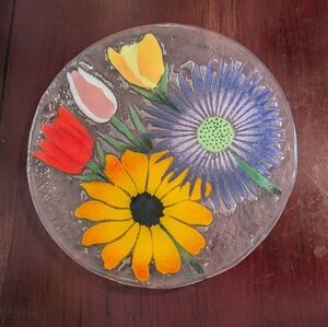 Art Glass William McGrath Fusion 8.25" Dia. EUC Summer Garden Serving Plate VTG